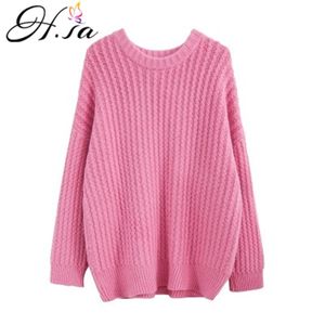 H.SA Mulheres Inverno Camisola Rosa E Jumpers Twisted Amarelo Pullovers Superized Solto Coreano Tops Grossas Pull Femme Knitwear 210417