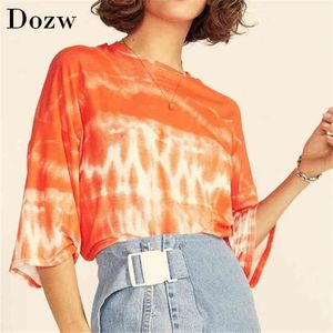 Women T Shirt Summer Fashion Batwing Short Sleeve Printed Tshirt Casual Round Neck Loose Tunic Tops Chemise Femme XL 210515