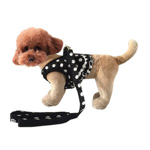 Dot Print Vest Harnesses Pet Leashes Lace Design Pets Dress Dog Apparel Summer Travel Dogs Leash Set