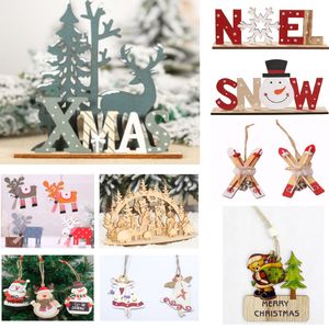 Party Supplies 2022 Nowy Rok Xmas Elk Wood Craft Christmas Tree Ornament Noel Christmas Decoration for Home Drewniany Wisiorek Navidad Prezent HH21-831