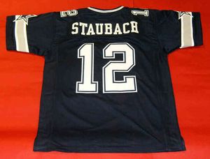 Özel Futbol Jersey Erkekler Gençlik Kadın Vintage Roger Staubach Özel DS B R Nadir Lise Boyutu S-6XL veya herhangi bir isim ve numara formaları