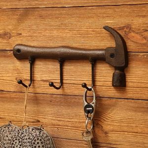 Hooks & Rails Vintage Wall Hook Hanger Key Clothes Rack Mounted Coat Holder 3-Hook Metal Spanner-shaped For Home Bedroom