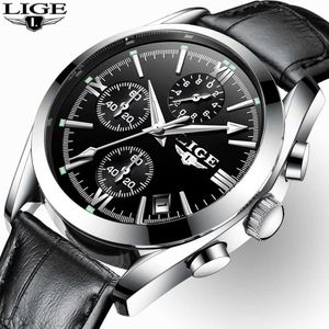 Lige Watch Men Sport Quartz Fashion Leather Clock Mens Klockor Toppmärke Lyx Vattentät Business Watch Relogio Masculino 210527
