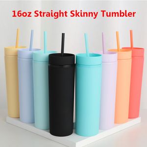 Personalized Straight Tumblers 16oz AS Plastic Skinny Tumbler Coffee Milk Mug Portable Water Cup Festival Party Gift For Friends