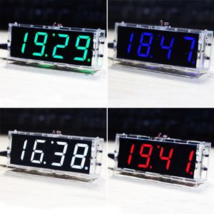 Timers 4-siffriga DIY Digital LED-klockkit Ljuskontroll Temperatur Datum Tidsdisplay med transparent fodral Timer