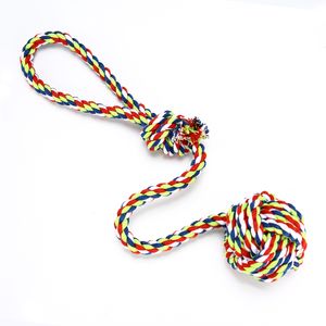 Dog Knot Rope With Ball For Aggressive Chewers Interactive Play Washable 100% Cotton Colourful Pet Toys