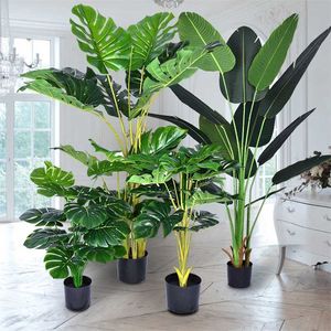 120cm Artificial Plants Tree Decor Areca Palm Reed Turtle Leaf Persian Canna Potted Home Indoor Outdoor Green Office Decoration 211104
