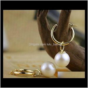 Drop Delivery di gioielli con perno 2021 Un paio di orecchini di perle rotonde bianche dei Mari del Sud da 10-11 mm con chiusura in oro 14 carati Dlf1S