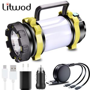 Z20 XM-L T6 USB wiederaufladbare COB-Camping-LED-Taschenlampe, Farblicht, eingebaute Batterie, Taschenlampe für Notfall-Powerbank, weiße rote Laterne