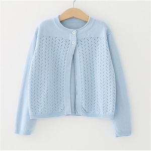 Latest Cotton Girls Cardigan Outerwear Children Blue Coat White Shrug Sweater Kids Clothes For 2 3 4 5 6 10 11 Years Old 185032 211106