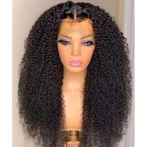 2021 Moda Kinky Curly 250density 13x4 Koronki Przednia Syntetyczne Peruki z Baby Hair Pre Skrzydła Glueless Daily Wear Wig Dla kobiet