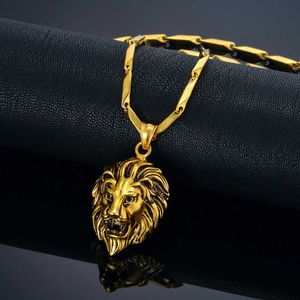 316L Stainless Steel Lion Head Necklaces Mens Gold Color RU Link Chain Pendant Punk Jewelry For Man Male