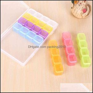 Saklama Kutuları Bins Ev Organizasyon Housekee Bahçe 28 Izgaralar Şeffaf Colorf Mücevher Kutusu Çıkarılabilir Bölücüler Nail Art Rhinestone Diam