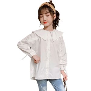 Blusas para meninas cor lisa camisas brancas estilo casual blusa infantil primavera outono uniforme escolar 210527