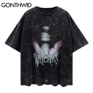 Tshirts Harajuku Vintage Distressed Creative Print Tees Shirts Streetwear Hip Hop Punk Rock Gothic Casual Loose Tops 210602