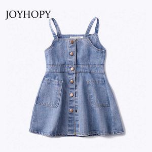 Joyhopy дети младенческие детские девочки платья повседневные ремни джинсовая принцесса Pageant партия повседневное платье девушка одежда Q0716