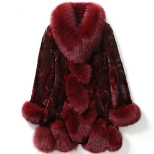 Kvinnors Fur Faux Vinterimitation Mink Coat Kvinnor Midlängd Krage Tjock varmt plusstorlek