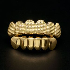 Grillz Teeth for Hip Hop Cool Mouth Grill Dental Covers Funny Top Bottom Custom Gold Plated Men's Tooth Cap Set Vampire Teeth Halloween Party Jewelry Gift