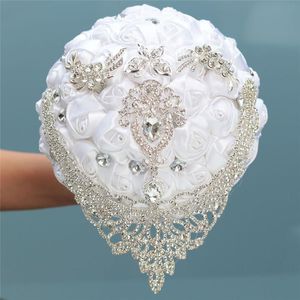 16 Styles Yeni Beyaz Düğün Gelin Çiçekler Tutma Yapay Buket Şerit Rhinestone İnci Buket Dekorasyon