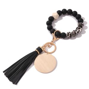 2021 Silicone Beads Keychain For Car Accessories Colorful Tassel Charms Keyring For Keys Leopard Keyring For Men Women Wholesale G1019