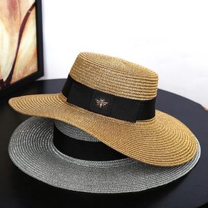 Wide Brim Hats High Quality Summer Gold Braided Straw Hat Women Cap Beach Holiday American Retro Loose Flat Sun Visor