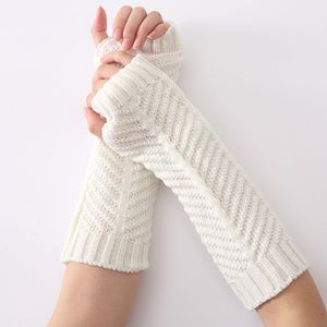 Winter Frauen Wärmer Gestrickte Woolen Arm Hülse Feine Lange Gestrickte Finger Handschuhe Casual Warme Weiche Weibliche Halbe Finger Handschuhe