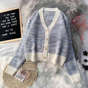 H.SA Women Sweater V neck Button Up Candy Pearl Cardigans Elegant Fall Knit Cardigan Pink Coat 210417