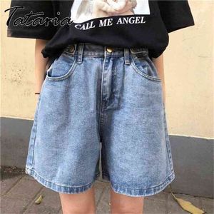 Kvinnor denim shorts breda ben hög midja blå plus storlek sommar kausal lös jeans vintage för kvinnor byte 210714