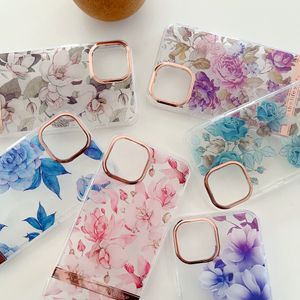 2.0MM Flower Plating Shockproof Cases For Iphone 14 13 Pro Max Mini 12 11 Soft IMD TPU Chrome Rose Stylish Floral Clear Anti Fignerprints Transparent Phone Back Cover