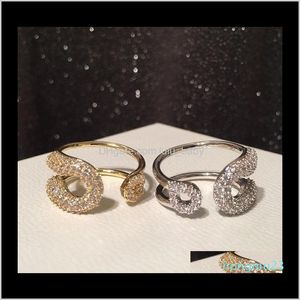 Anelli Sparkle On Luxury Designer Full Diamonds Zirconia Copper Geometric Band Ring per le donne Ragazze Open Gold regolabile Sier Buslk M2Bd7