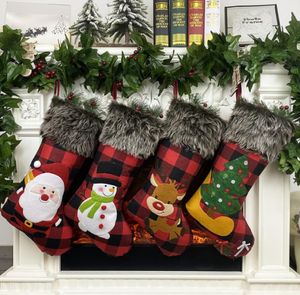 Christmas Stockings Plaid Skarpety Santa Claus Xmas Stocking Torba Prezent Cute Christmas ornaments Party Dekoracje świąteczne SN3063