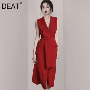 spring and summer fashion women clothes sleeveless high waist spliced suit dress female vestido WP88103L 210421
