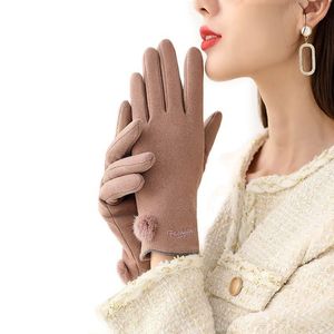 Wholesale winter wear gloves for sale - Group buy Five Fingers Gloves Women Winter Keep Warm Touch Screen Suede Non Slip Wearable Outdoor Cycling Drive Thicken Plus Velvet Hairball Elasticit