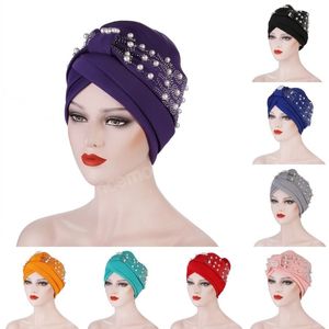 Högkvalitativa Luxury Beaded Women Wedding Party Top Hats Mode Afrikansk muslimsk Turban Head Cover Cap Ramadan Headwear