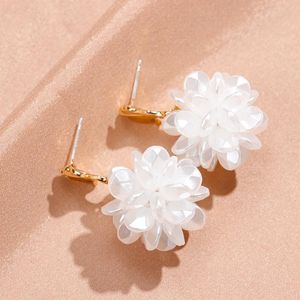 Stud White Elegant Flower Earings Simple Fashion Wedding Jewelry Luxury 925 Silver Needle Girl Ear Pins Clip Earing Non-piercing