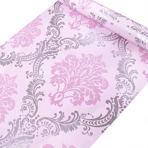 Papel de parede do damasco do victorian do estilo europeu para paredes do quarto Contato papel metálico branco cor-de-rosa ouro auto adesivo papéis de parede