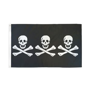 Drei Piraten-Flaggen, 90 x 150 cm, schwarz, für den Außenbereich, 150 x 90 cm, Banner aus 100D-Polyester, hohe Qualität, lebendige Farben, zwei Messingösen