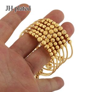 Jhplated African Etiopia Dubai Fashion Gold Color Bell Bangles Smycken Kvinnor Party Bröllop Gåvor Steeterbar Gratis Storlek Bracele Q0719