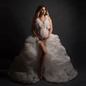 Weiße Braut-Foto-Shooting Schwangerschafts-Prom-Kleider 2021 Lange Kimono-Robe Mutterschaftskleid Abendkleider Braut Nachtwäsche