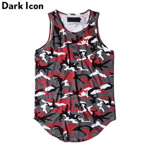 Camouflage Extended Tank Top Men Summer Streetwear Curved Hem Camo Hip Hop Tank Top Long Design 6 Colors 210603