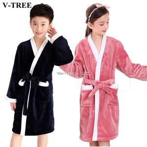 Winter Kids Bathrobe Fleece Robes For Boys Solid Girls Pajamas Warm Children Pyjama Teenager Bath Robe Swimming Clothing 211130