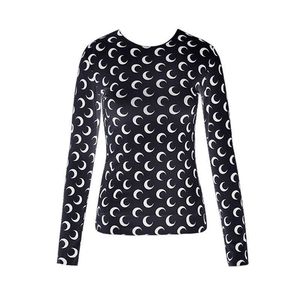 ソリッドカラー三日月プリント O ネックタートルネック長袖/半袖シャツ夏の女性のホットシックなボディコントップス衣装 S-XL Q0527