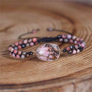 Rosa och Svart Natursten Flätad Macrame S Center Charm Beaded Wrap Boho Women Bracelet Smycken Dropship