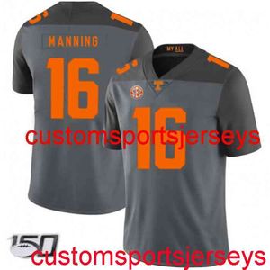 Dikişli erkek Kadın Gençlik Tennessee Gönüllüler # 16 Peyton Manning Gri NCAA 150th Jersey Özel Herhangi Bir Ad Numarası XS-5XL 6XL