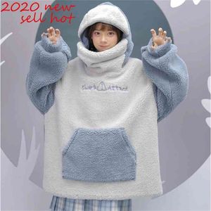 Harajuku Estetyczna Shark Anime Hoodie Kobieta Koreański Kawaii Crewneck Z Długim Rękawem Oversized Streetwear KPOP Fall Winter Clota Top 210809