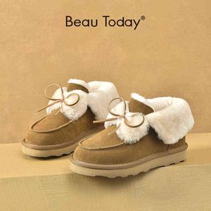 Women's Suede Leather Casual Shoes Round Head Flat No Shoelaces Warm Terry 2 9