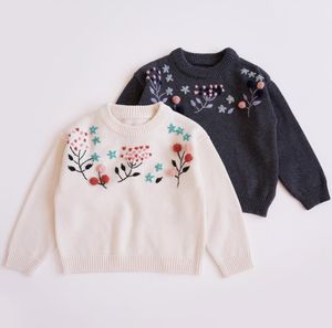 IN 베이비 소녀 의류 니트 풀오버 긴 소매 스테레오 꽃 디자인 스웨터 100%면 최고 겨울 따뜻한 옷
