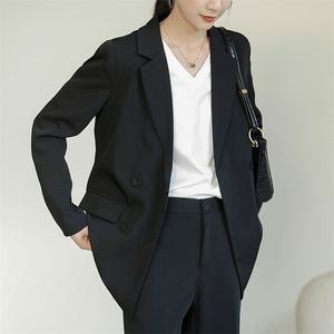 Arrivo Primavera Autunno Corea Moda Donna Manica lunga Allentato Blazer nero Doppiopetto Giacca casual Femme Cappotto V76 210512