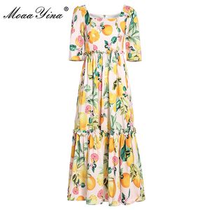 Fashion Designer dress Summer Women's Dress Square Collar fruit Print Beach Vacation Dresses 210524