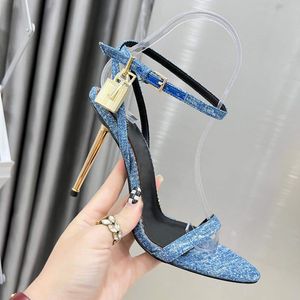 Neue Designer Sexy Leder Riemchen High Heel Sandalen 10,5 cmDamen luxuriöse Vorhängeschloss Dekorieren Metall High Heels Sommer Sandale Knöchelriemen party Schuhe Frau42